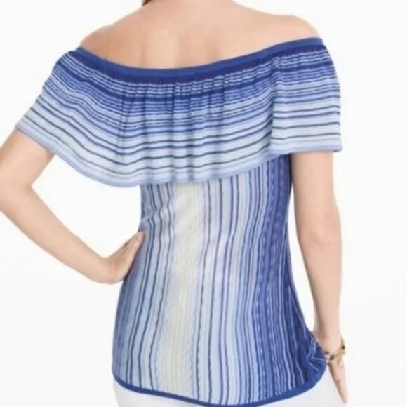 White House Black Market Blue Off the Shoulder Top - Picture 2 of 7